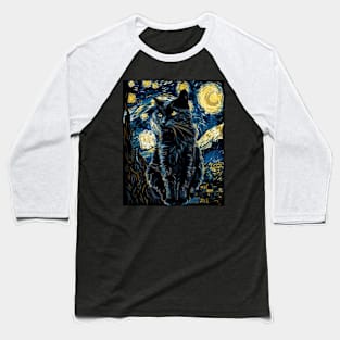 Cat Starry Night Cosmic Whiskers Baseball T-Shirt